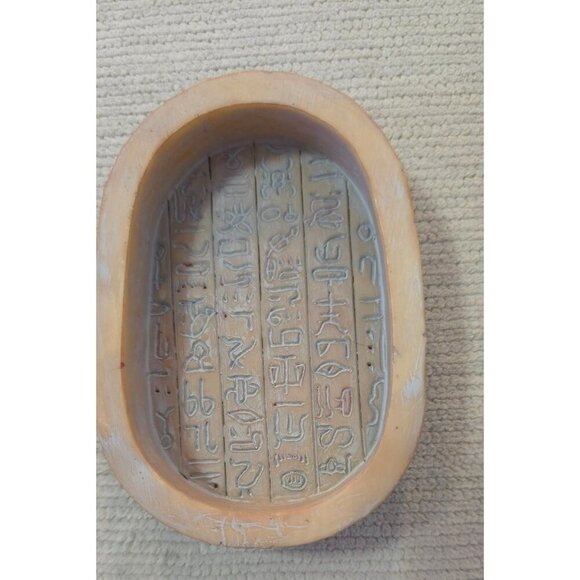 Handcrafted Egyptian-Style Scarab Trinket Box Hieroglyphic  Blue-Red Finish - Picture 8 of 12